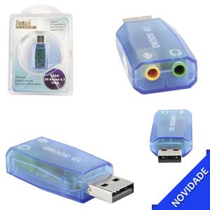 Adaptador De Placa De Som 7.1 USB 2.0 Com Entrada P2 Fone e Microfone Azul SOM AC3 GENERICO