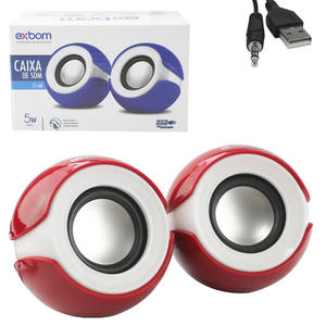 Caixa De Som Potencia 5W Plug De Audio P2 Vermelho E Branco CS-68 EXBOM CS-68 EXBOM