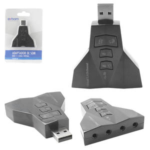 Adaptador De Som 7.1 USB Com 2 Entradas Para Fone E 2 Para Microfone EXBOM USOM-20 USOM-20 EXBOM