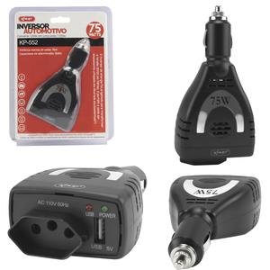 Inversor Automotivo 12V DC em AC 110V 75w e 1 Saída USB 5V KP-552 KNUP KP-552 KNUP