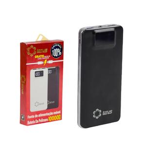 Carregador Portatil Power Bank 10000 Mah com Cabo V8 e Iphone 1 Metro Preto Power Bank LOTUS