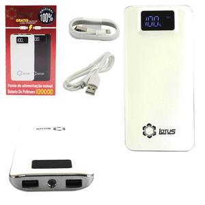 Carregador Portatil Power Bank 10000 Mah com Cabo V8 e Iphone 1 Metro Branco Power Bank LOTUS