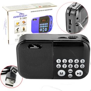 Radio Fm Portátil Digital Usb/Sd 3W Preto D-1A01 Grasep D-1A01 GRASEP