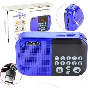 Radio Fm Portátil Digital Usb/Sd 3W Azul D-1A01 Grasep D-1A01 GRASEP