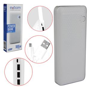 Carregador Power Bank 10000Mah Universal Para Celular Com 3 Portas Usb Pb-Mx10 Branco PB-MX10 EXBOM