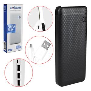 Carregador Power Bank 10000Mah Universal Para Celular Com 3 Portas Usb Pb-Mx10 Preto PB-MX10 EXBOM