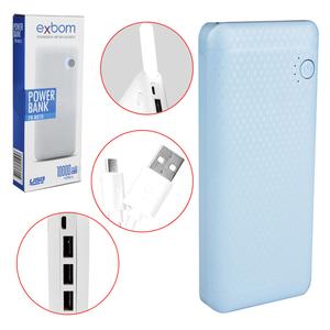 Carregador Power Bank 10000Mah Universal Para Celular Com 3 Portas Usb Pb-Mx10 Azul PB-MX10 EXBOM