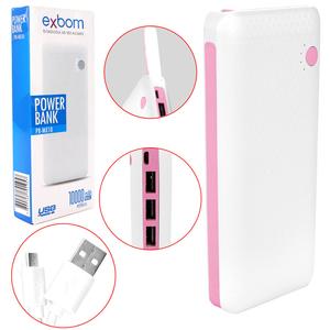 Carregador Power Bank 10000Mah Universal Para Celular Com 3 Portas Usb Pb-Mx10 Rosa PB-MX10 EXBOM