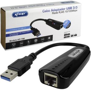 Adaptador USB 3.0 Para Rj45 10/100Mbps Preto KNUP KP-T86 KP-T86 KNUP