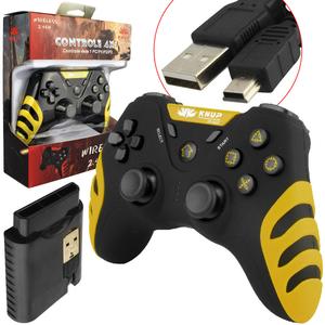 Controle 4 Em 1 Para Pc Ps1 Ps2 Ps3 Sem Fio Amarelo KP-4037 KP-4037 KNUP