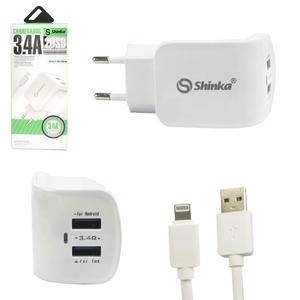 Carregador Para Iphone com cabo 3.4A Com 2 Portas USB de Tomada Ultra Rápido SHINKA SH-790-IP SH-790-IP SHINKA