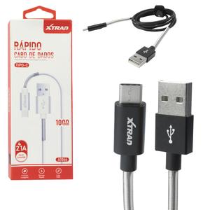 Cabo TYPE-C 1 Metro 2.1A com Mola Protetora Recarga Rápida Preto XTRAD A1066 A1066 XTRAD