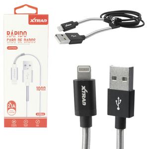 Cabo Para iPhone 1 Metro 2.1A USB com Mola Protetora Recarga Rápida Preto XTRAD A1064 XTRAD