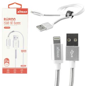 Cabo Para iPhone 1 Metro 2.1A USB com Mola Protetora Recarga Rápida Cinza XTRAD A1064 XTRAD