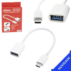 Cabo Conector OTG USB-C Para USB 10 Centímetros Preto XT2204 XTRAD
