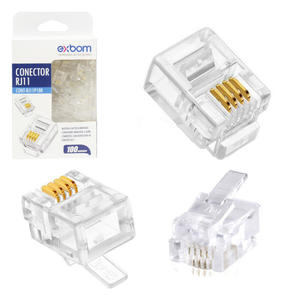 Conector RJ11 4P4C Para PABX Banhado a Ouro 100 Unidades EXBOM CONT-RJ11P100 CONT-RJ11P100 EXBOM