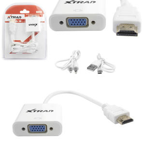 Cabo Adaptador Conversor HDMI Macho para VGA Fêmea Com Entrada P2 e Micro USB 15 centímetros Preto XTRAD XT-2008 XT-2008 XTRAD