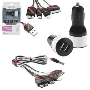 Carregador Veicular Universal 2 Portas USB 5 Em 1 Iphone V8 Micro USB 3.0 USB 5V Recarga Rápida EXBOM CUS-A5E1B CUS-A5E1B EXBOM