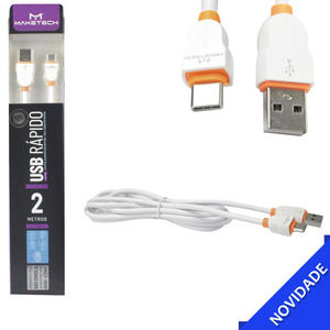 Cabo Para Type-C 2 Metros USB 2.1A Branco e Laranja MAKETECH LS-02 LS-02 MAKETECH MAKETECH