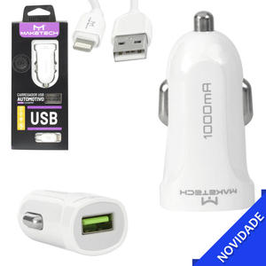 Carregador Automotivo USB 1.0 Com Cabo De iPhone Branco MAKETECH DL-C17 DL-C17 IPHONE MAKETECH