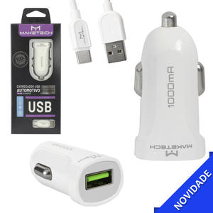 Carregador Automotivo USB 1.0A Com Cabo de Type-C Branco MAKETECH DL-C17 DL-C17 TYPE-C MAKETECH