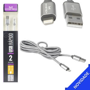 Cabo Para iPhone 2.0 Metros USB 2.1 Turbo Não Enrola Cinza MAKETECH LS-17 LS-17 IPHONE MAKETECH