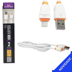 Cabo Para iPhone 2 Metros USB 2.1A Branco e Laranja MAKETECH LS-02 LS-02 MAKETECH