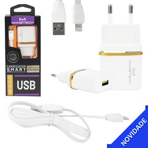 Cabo iPhone 2 Metros 1.0A Branco E Dourado MAKETECH DL-AC50 DL-AC50 MAKETECH