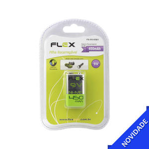 Bateria 9V Recarregável 450 mAh FX-9V-45B1 FLEX FX-9V-45B1 flex