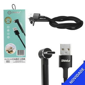 Cabo TYPE-C 1 Metro 3.0A USB 90 Graus Preto SHINKA CB-TPC-88 CB-TPC-88 SHINKA
