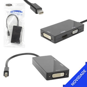 Conversor Mini Displayport Macbook HDMI VGA E DVI 3 Em 1 10 Centímetros DEX AD-905A AD-905A DEX