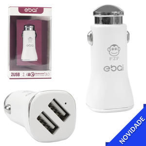 Carregador Automotivo 2 Portas USB 2.4A QC 3.0 Branco EBAI FZF-10C FZF-10C EBAI