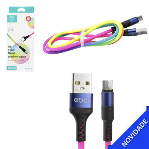 Cabo V8 1 Metro 2.4A USB Nylon Arco-íris EBAI FZF-19-V FZF-19-V EBAI