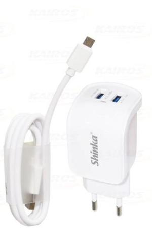 Carregador Para v8 3.4A Com 2 Portas USB de Tomada Ultra Rápido SHINKA SH-790 SH-790 SHINKA