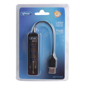 Hub USB 2.0 Com 3 Porta Leitor De Cartão SD E Mini SD Preto KP-T117 KNUP KP-T117 KNUP