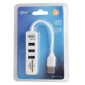 Hub USB 2.0 Com 3 Porta Leitor De Cartão SD E Mini SD Branco KP-T117 KNUP KP-T117 KNUP