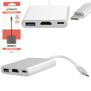 Cabo Adaptador USB-C Para USB 3.0 HDMI Fêmea E USB-C Fêmea 10 Centímetros XTRAD XT2155 XT-2155 XTRAD