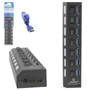 Hub Usb 3.0 High Speed 5Gb 7 Portas Chave Liga E Desliga Preto LEY-199 LEHMOX LEY-199 LEHMOX