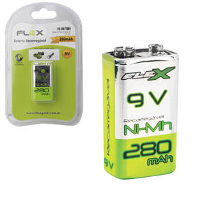 Bateria 9V Recarregável 280 mAh FX-9V/28B1 FLEX FX-9V/28B1 flex