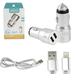 Carregador Automotivo 2 Portas USB 2.4A Com Cabo Lightning 3.1A Cinza EBAI FZF-19C2 FZF-19C2 EBAI