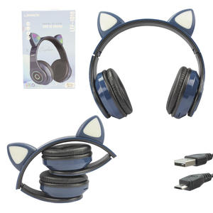 Headphone Cat Azul Wireless 5.0 Com Led Colorido Anatel LEF-1018 LEHMOX