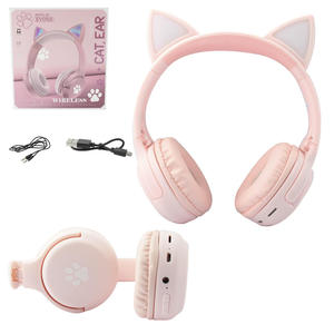 Headphone Cat Bluetooth Com Led Colorido Com Botões E Entrada P2 Rosa EV058 EV058 GENERICO