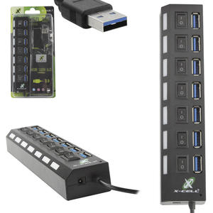 Hub Usb 3.0 High Speed 5Gb 7 Portas Chave Liga E Desliga Preto XC-HUB-7 X-CELL