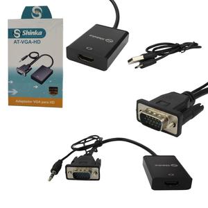 Cabo Adaptador VGA Para HDMI 1080P Áudio e Vídeo Saída P2 E Cabo de Alimentação V8/USB AT-VGA-HD SHINKA
