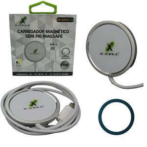 Carregador Magnético Sem Fio Magsafe USB-C 15W Com Anel Metálico Anatel X-CELL XC-BANK-16 X-CELL