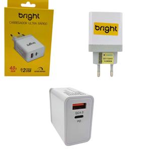 Carregador Ultra Rapido Com Entradas USB E USB-C 4.0A 36W BRIGHT AC590 BRIGHT