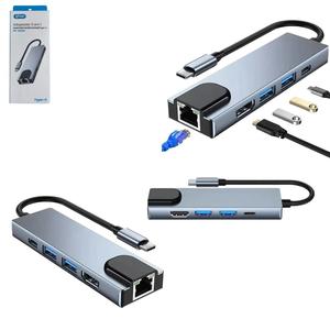 Adaptador USB-C Para RJ45 2 USB 3.0 Entrada HDMI E USB-C Fêmea 5 Em 1 KP-AD143 KNUP
