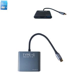 Cabo Adaptador USB-C Para USB 3.0 HDMI Fêmea E USB-C Fêmea 10 Centímetros KP-AD118 KNUP