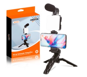 Kit Tripé Celular Suporte Led E Microfone Com Controle Bluetooth OR-PL04 OBERON
