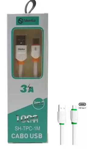 Cabo carregador USB Tipo C 3A Flat 1 Metro SH-TPC-1M SHINKA